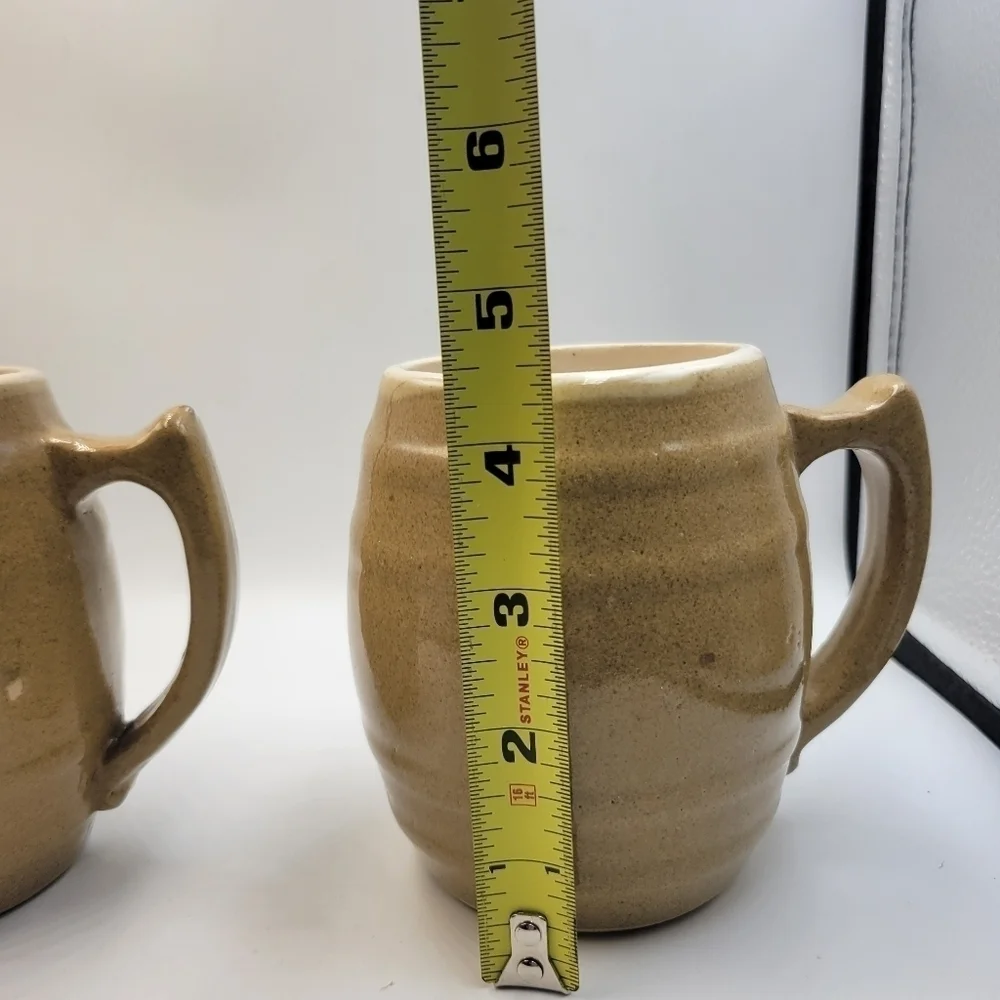 Vintage Uhl Pottery Barrel Mugs - made in Indiana, USA - set of 2